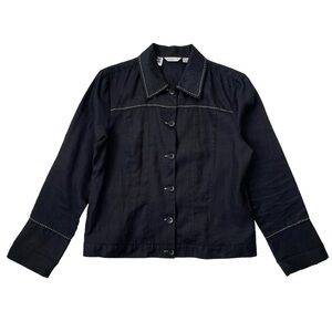 Irish Linen Jacket with Decorative Stitching, Malcolm & Co, Black/White, Sz 10